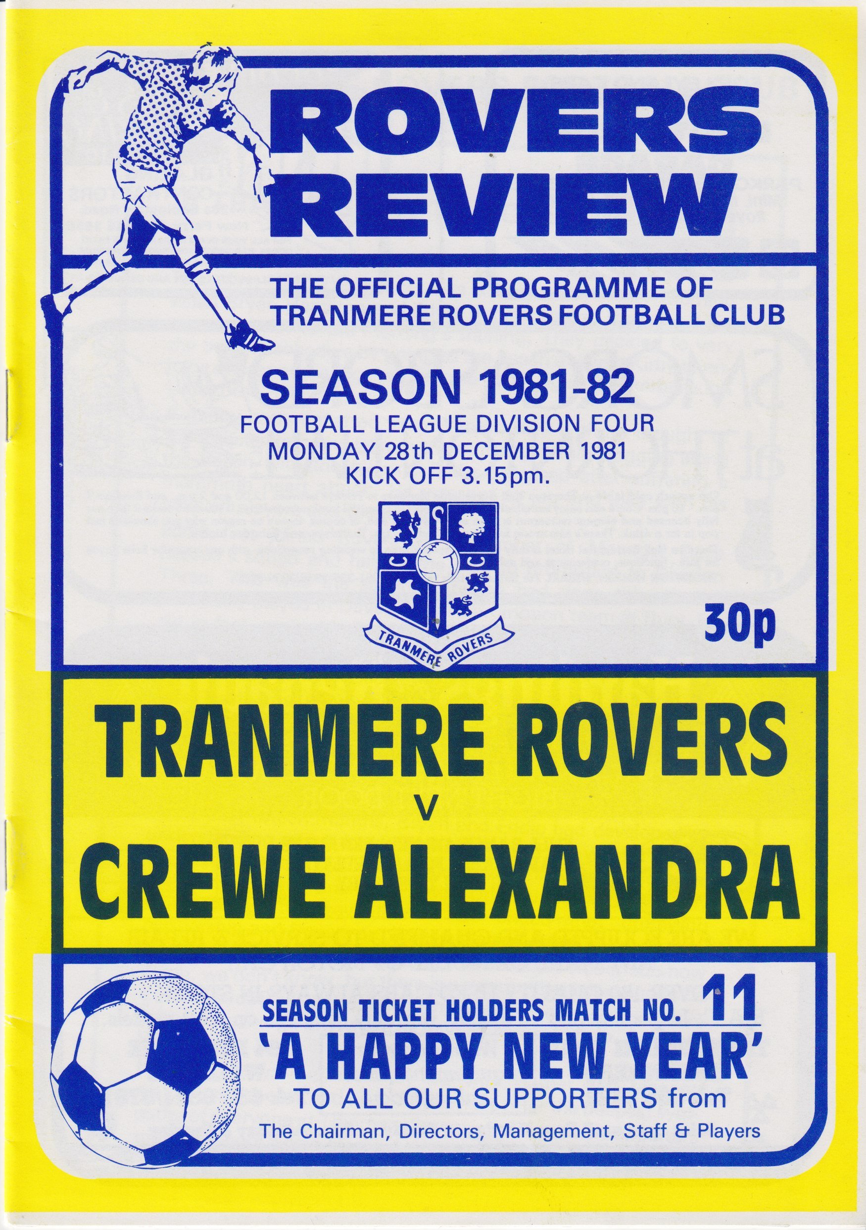 Tranmere Rovers v Crewe Alexandra match programme